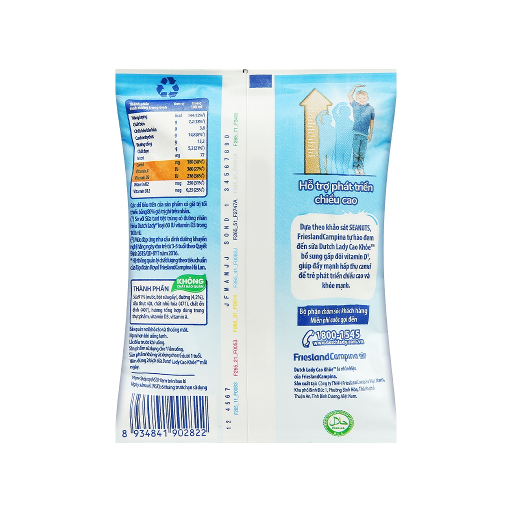 Sữa Tươi Có Đường Cao khỏe Bịch 180ml - Hình ảnh 5